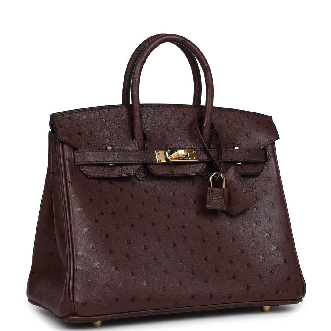 Premium Handmade Hermes Birkin 25 Rouge Sellier Ostrich Gold Hardware