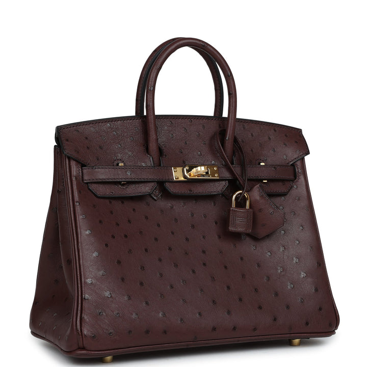Premium Handmade Hermes Birkin 25 Rouge Sellier Ostrich Gold Hardware
