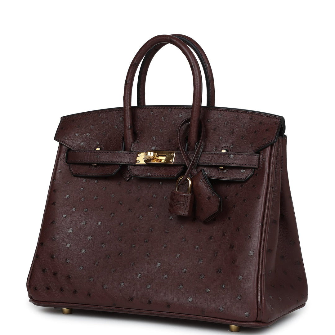 Premium Handmade Hermes Birkin 25 Rouge Sellier Ostrich Gold Hardware
