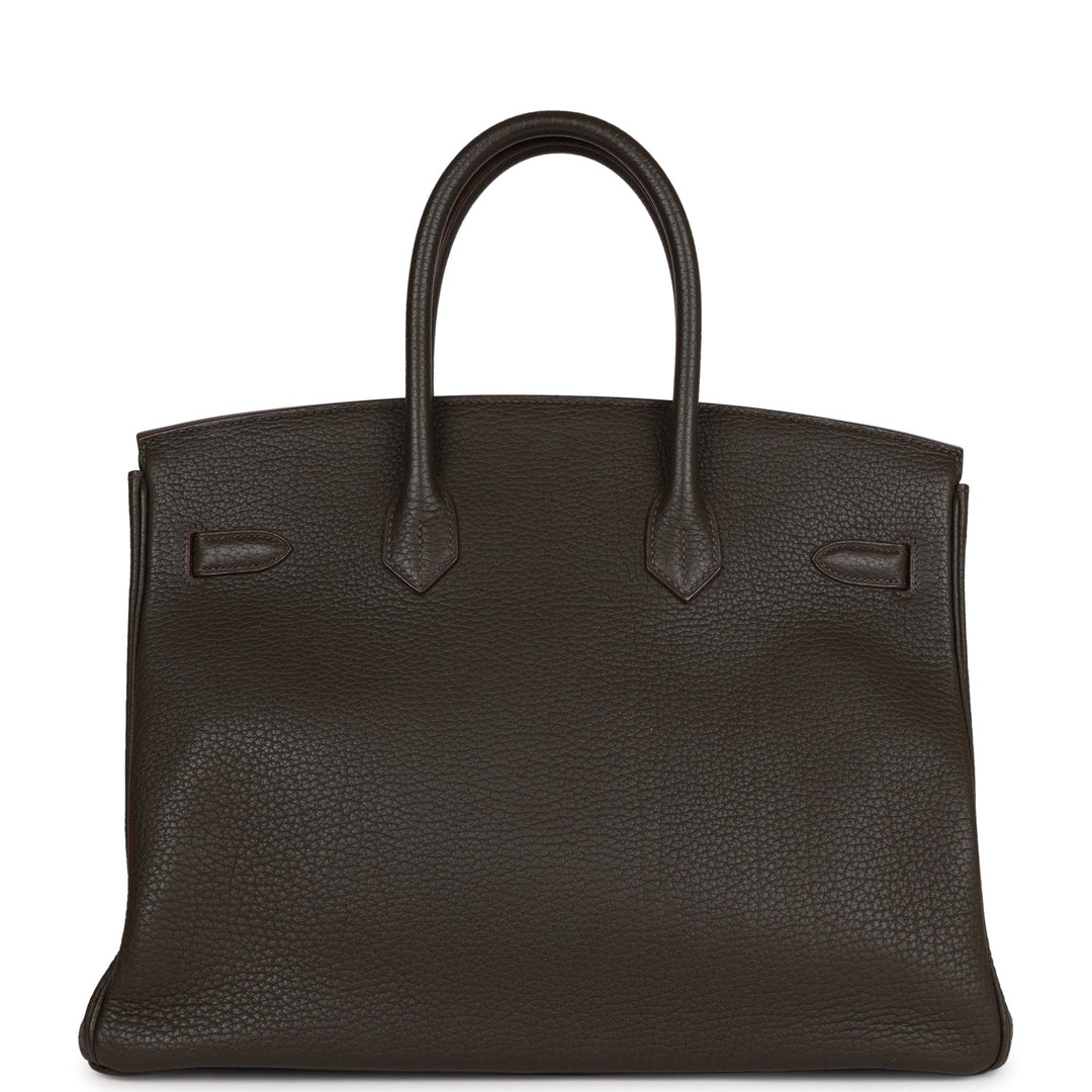 Premium Handmade Hermes Birkin Club 35 Vert Bronze, Blue Thalassa, Fauve Barenia Fjord & Ottomane Palladium Hardware