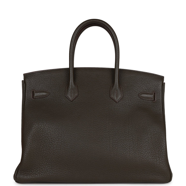 Premium Handmade Hermes Birkin Club 35 Vert Bronze, Blue Thalassa, Fauve Barenia Fjord & Ottomane Palladium Hardware