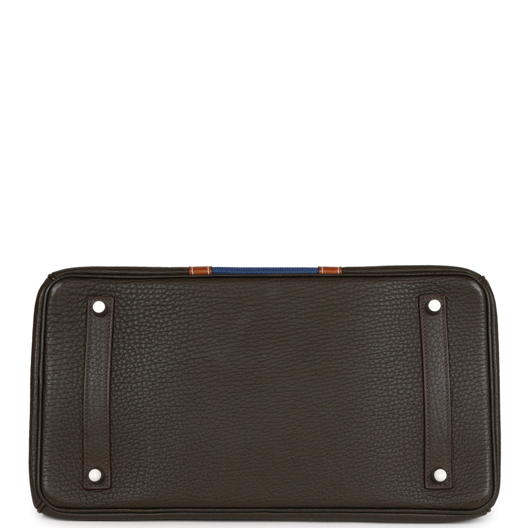 Premium Handmade Hermes Birkin Club 35 Vert Bronze, Blue Thalassa, Fauve Barenia Fjord & Ottomane Palladium Hardware