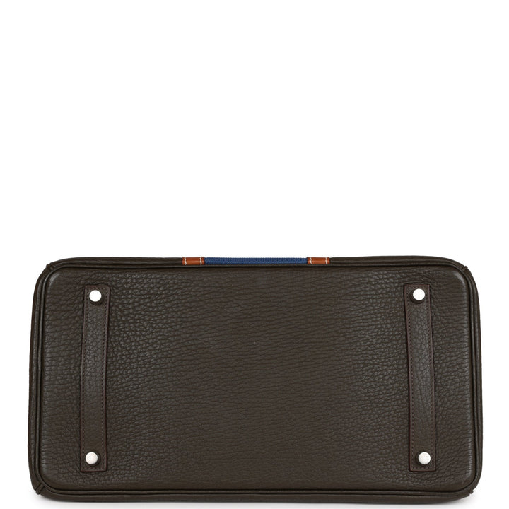 Premium Handmade Hermes Birkin Club 35 Vert Bronze, Blue Thalassa, Fauve Barenia Fjord & Ottomane Palladium Hardware