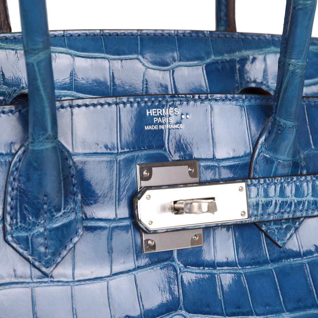 Top quality Hermes Birkin 30 Mykonos Shiny Niloticus Crocodile Palladium Hardware