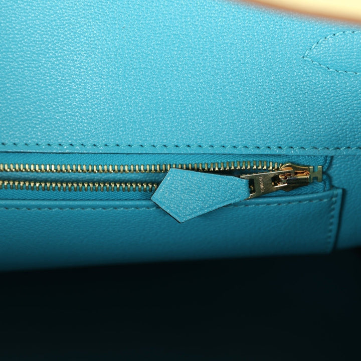 Top quality Hermes Special Order (HSS) Birkin 35 Jaune Poussin and Bleu Paradise Togo Brushed Gold Hardware