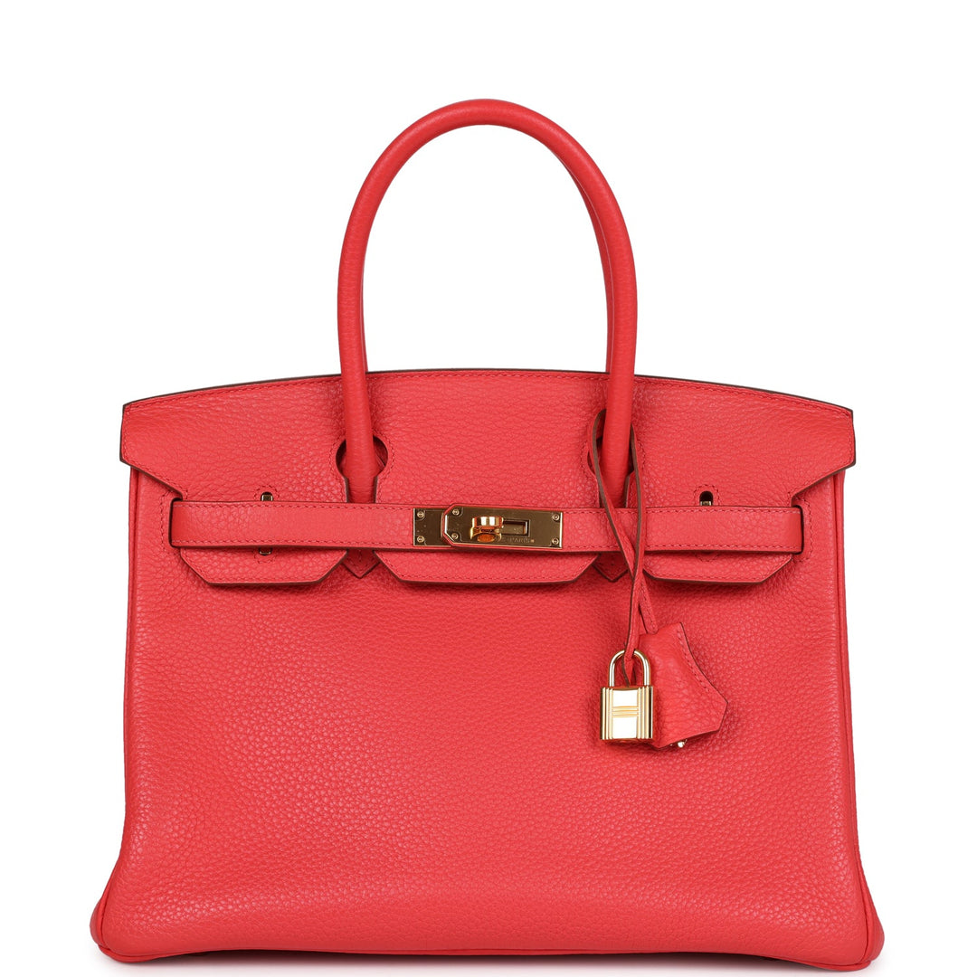 Hermes Birkin 30 Rouge Pivoine Clemence Gold Hardware