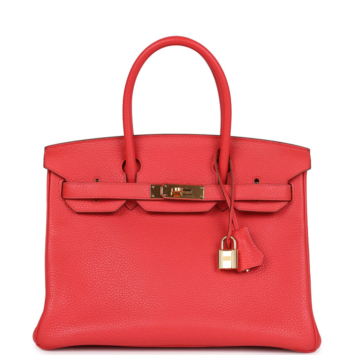 Top quality Hermes Birkin 30 Rouge Pivoine Clemence Gold Hardware