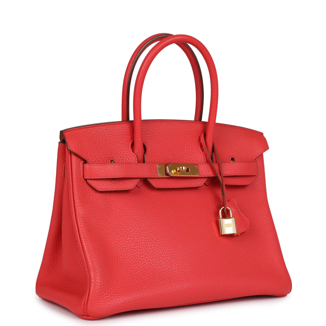 Top quality Hermes Birkin 30 Rouge Pivoine Clemence Gold Hardware