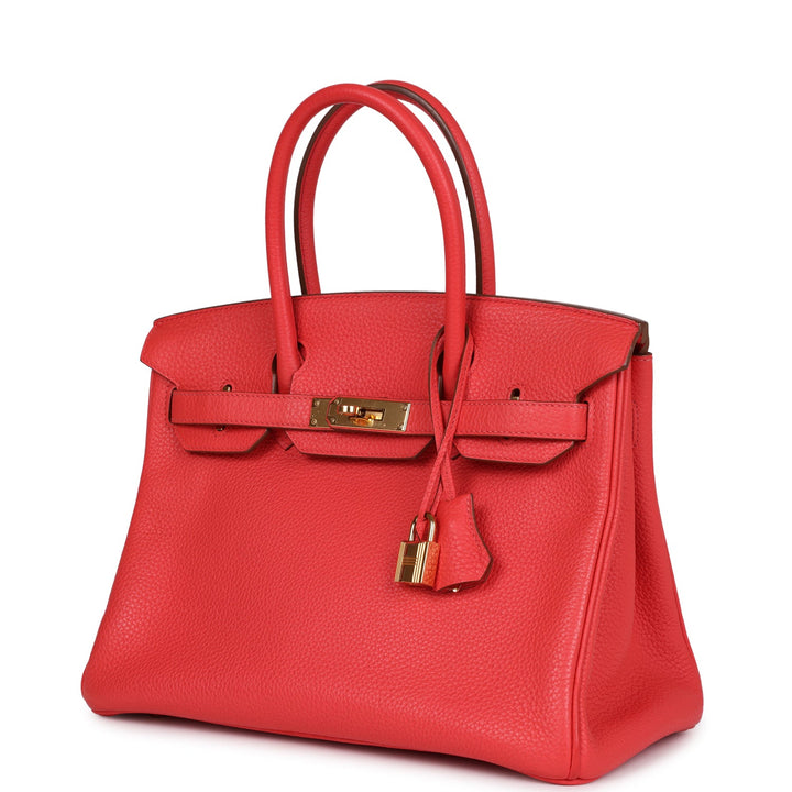Top quality Hermes Birkin 30 Rouge Pivoine Clemence Gold Hardware