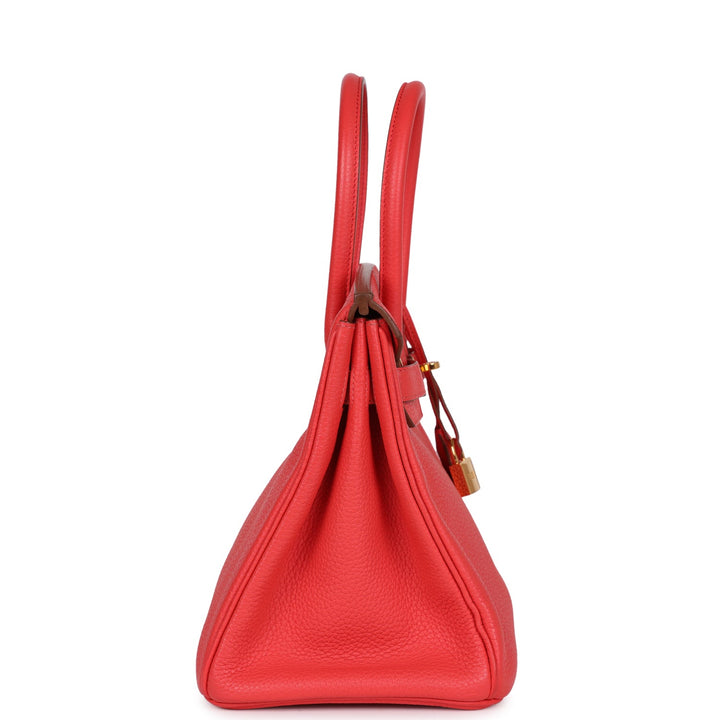 Top quality Hermes Birkin 30 Rouge Pivoine Clemence Gold Hardware