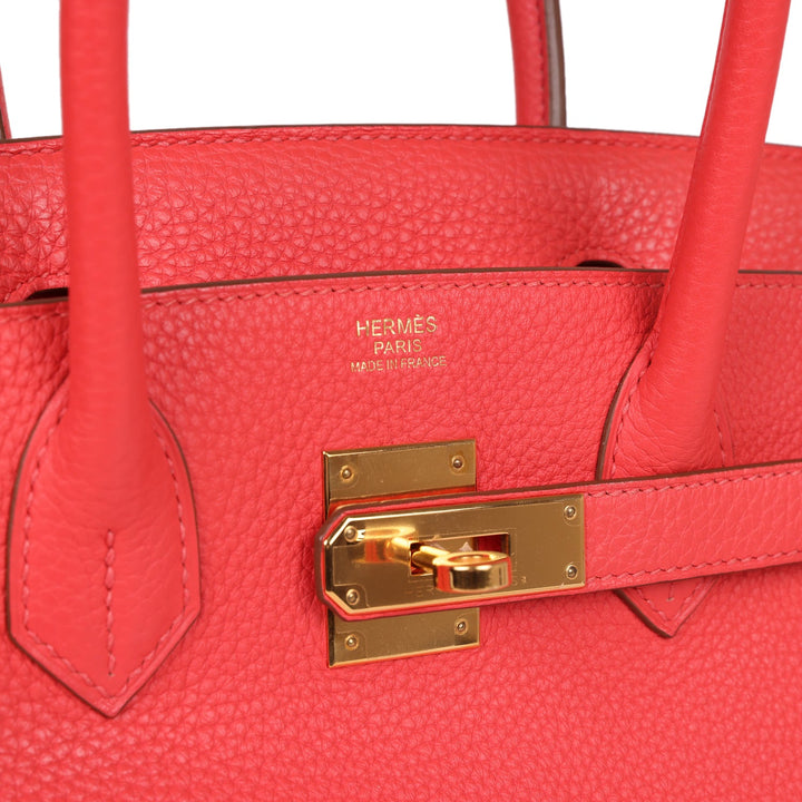Top quality Hermes Birkin 30 Rouge Pivoine Clemence Gold Hardware