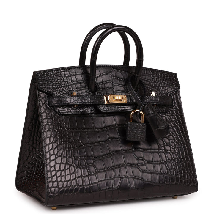 Top quality Hermes Birkin Sellier 20 Black Matte Alligator Gold Hardware