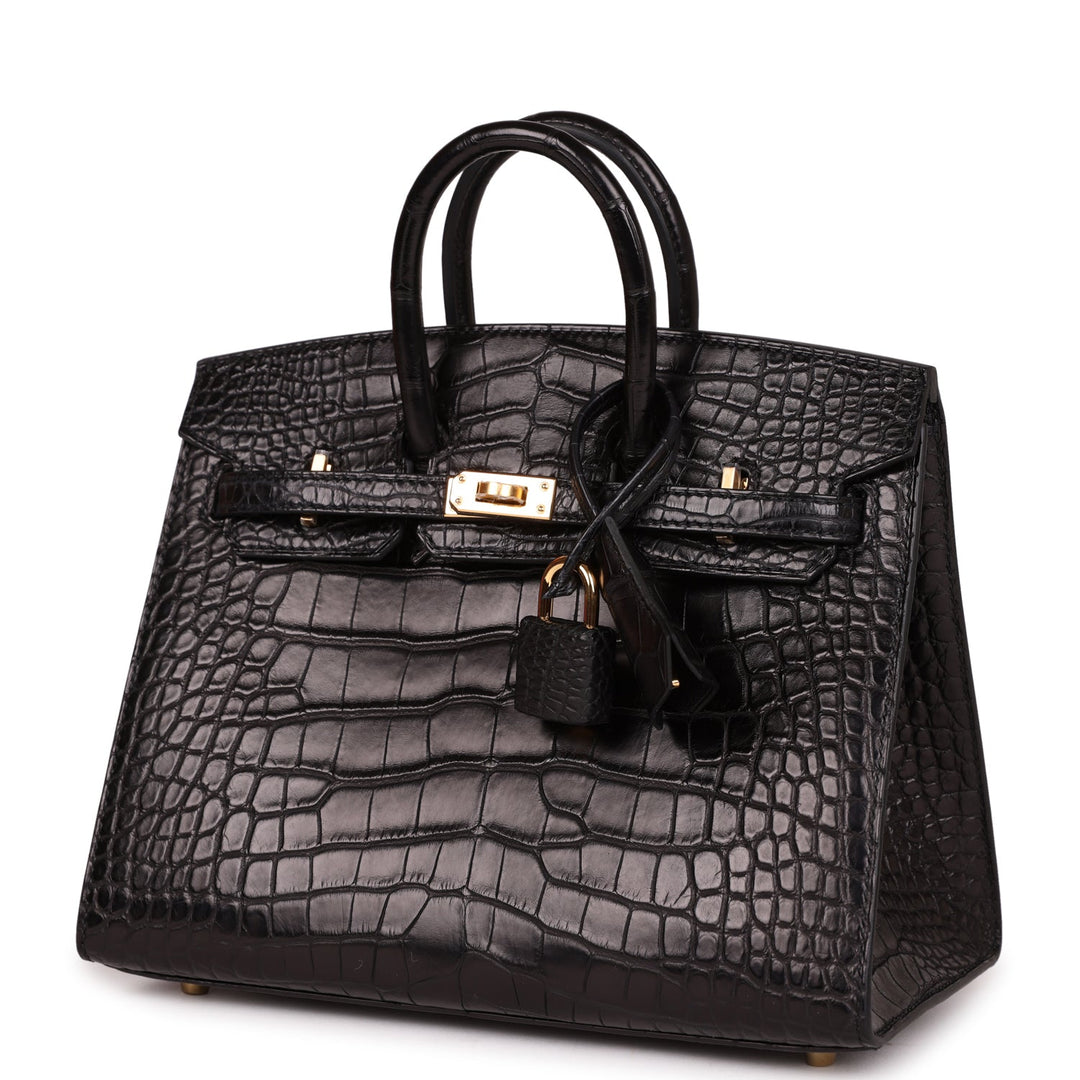 Top quality Hermes Birkin Sellier 20 Black Matte Alligator Gold Hardware