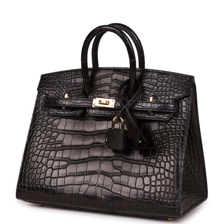 Top quality Hermes Birkin Sellier 20 Black Matte Alligator Gold Hardware