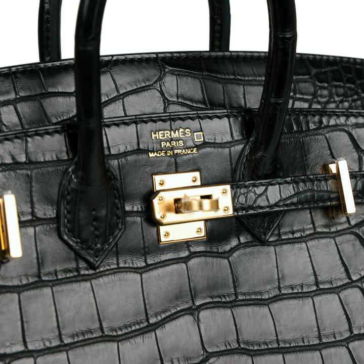 Top quality Hermes Birkin Sellier 20 Black Matte Alligator Gold Hardware