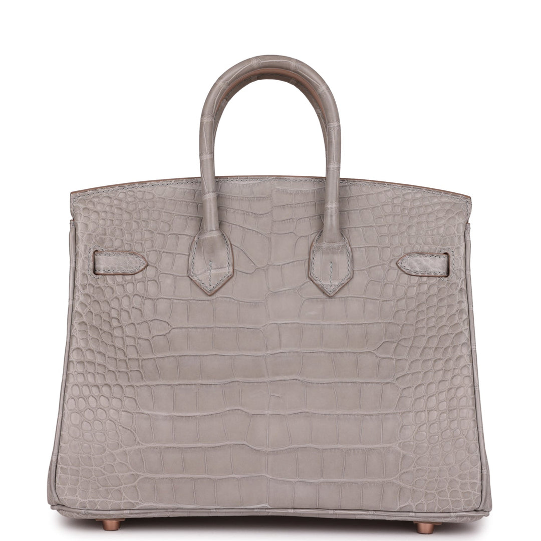 Top quality Hermes Special Order (HSS) Birkin 25 Gris Perle Verso Matte Alligator Rose Gold Hardware