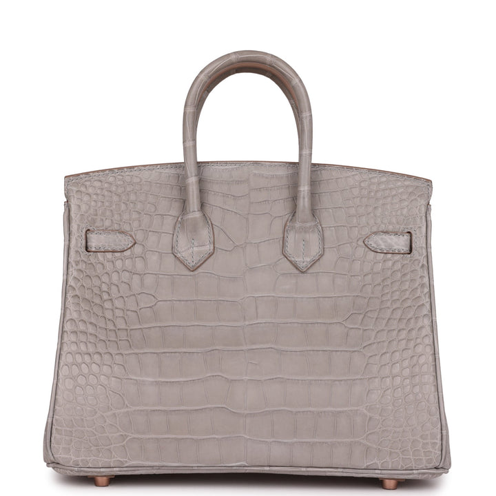 Top quality Hermes Special Order (HSS) Birkin 25 Gris Perle Verso Matte Alligator Rose Gold Hardware