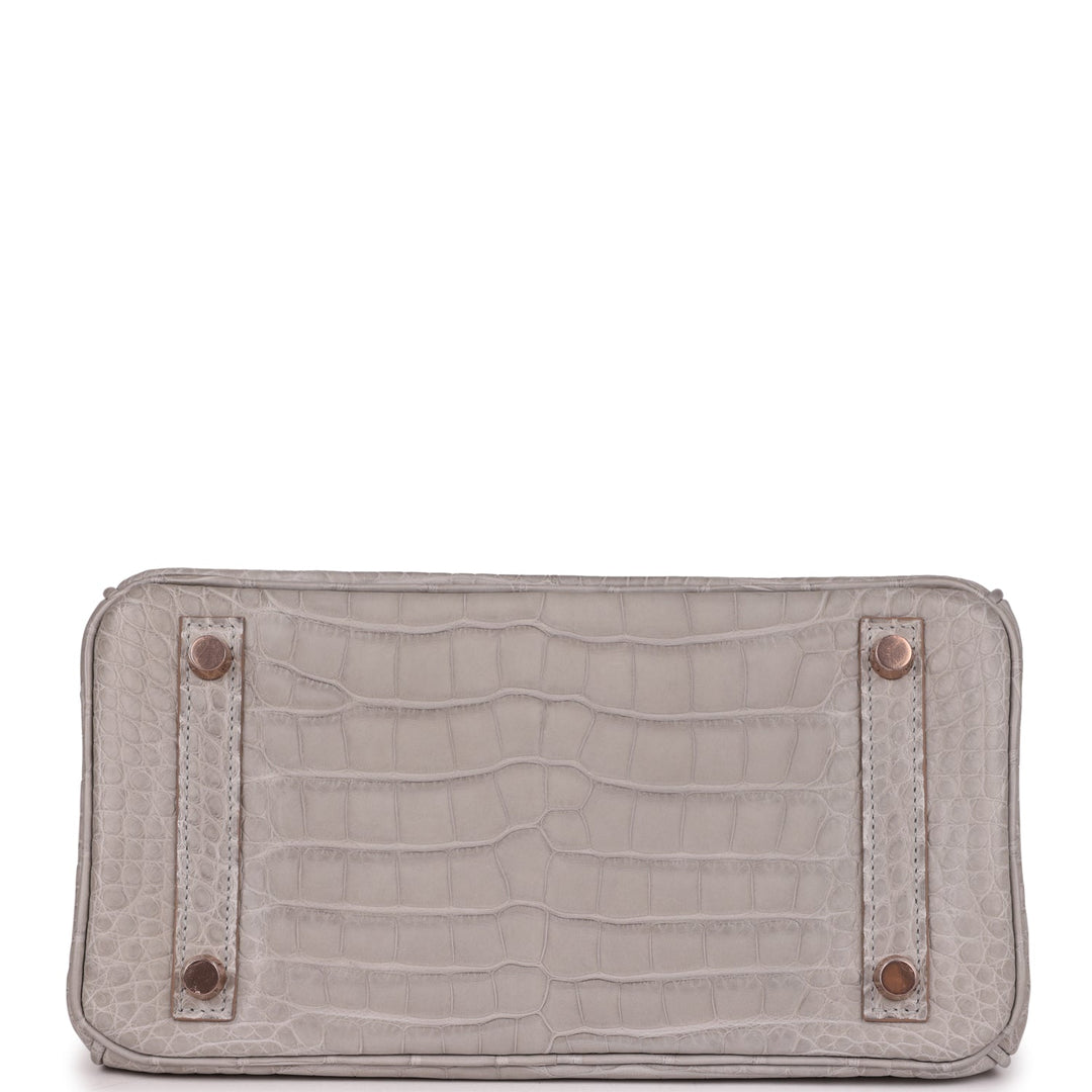 Top quality Hermes Special Order (HSS) Birkin 25 Gris Perle Verso Matte Alligator Rose Gold Hardware