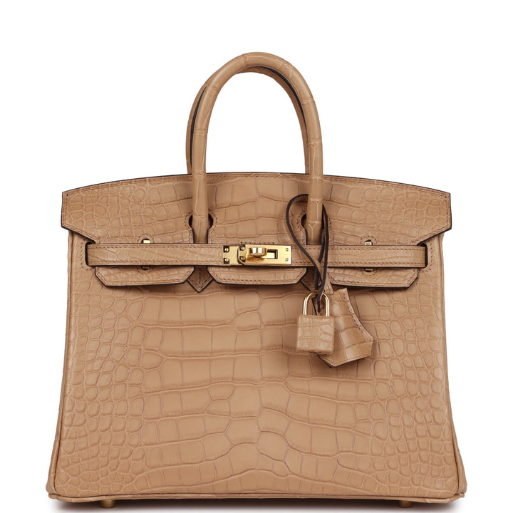Top quality Hermes Birkin 25 Chai Matte Alligator Gold Hardware