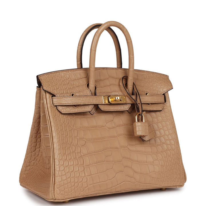 Top quality Hermes Birkin 25 Chai Matte Alligator Gold Hardware