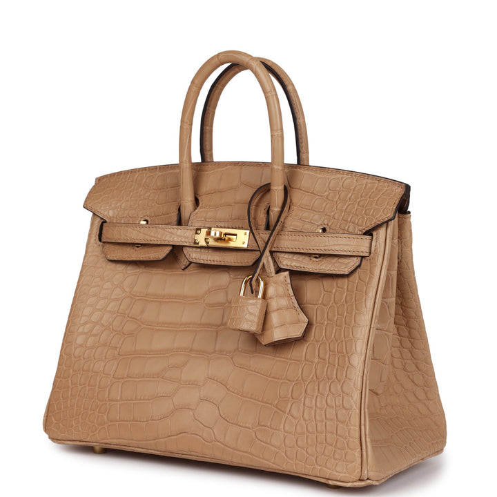 Top quality Hermes Birkin 25 Chai Matte Alligator Gold Hardware