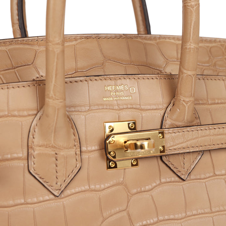 Top quality Hermes Birkin 25 Chai Matte Alligator Gold Hardware