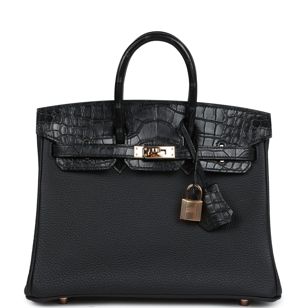 Top quality Hermes Birkin 25 Black Matte Alligator and Togo Touch Gold Hardware