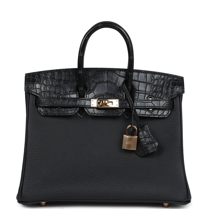 Top quality Hermes Birkin 25 Black Matte Alligator and Togo Touch Gold Hardware