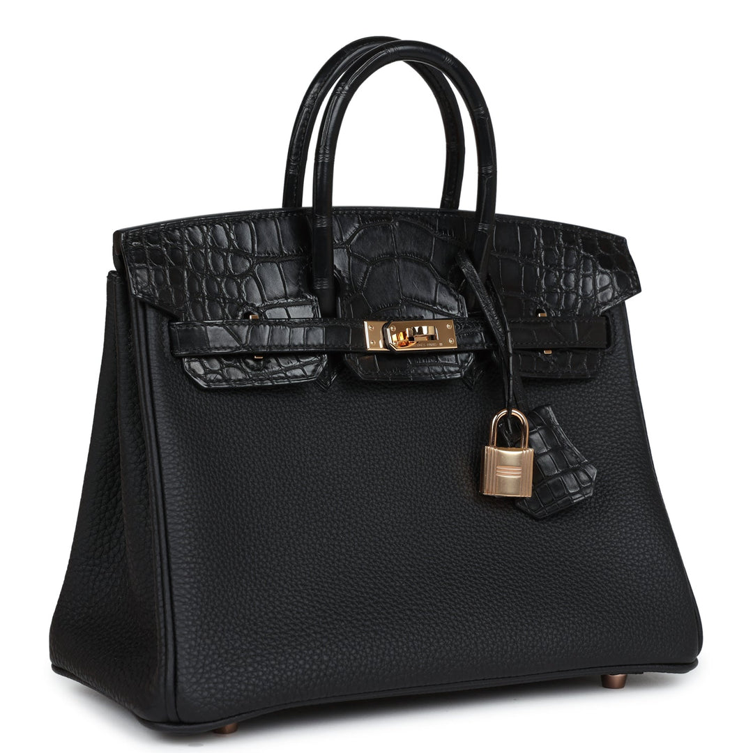 Top quality Hermes Birkin 25 Black Matte Alligator and Togo Touch Gold Hardware