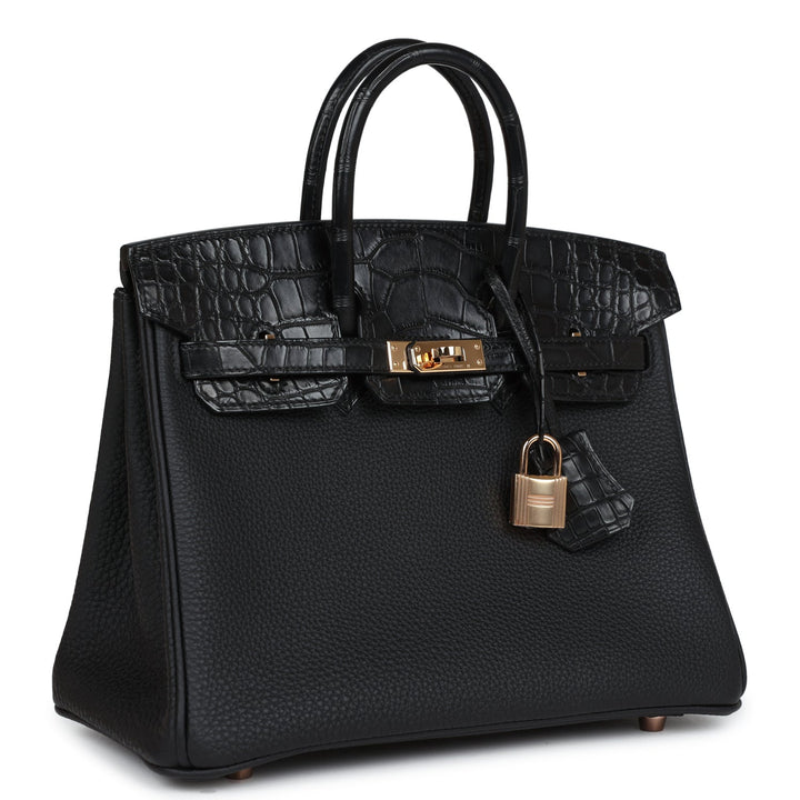 Top quality Hermes Birkin 25 Black Matte Alligator and Togo Touch Gold Hardware