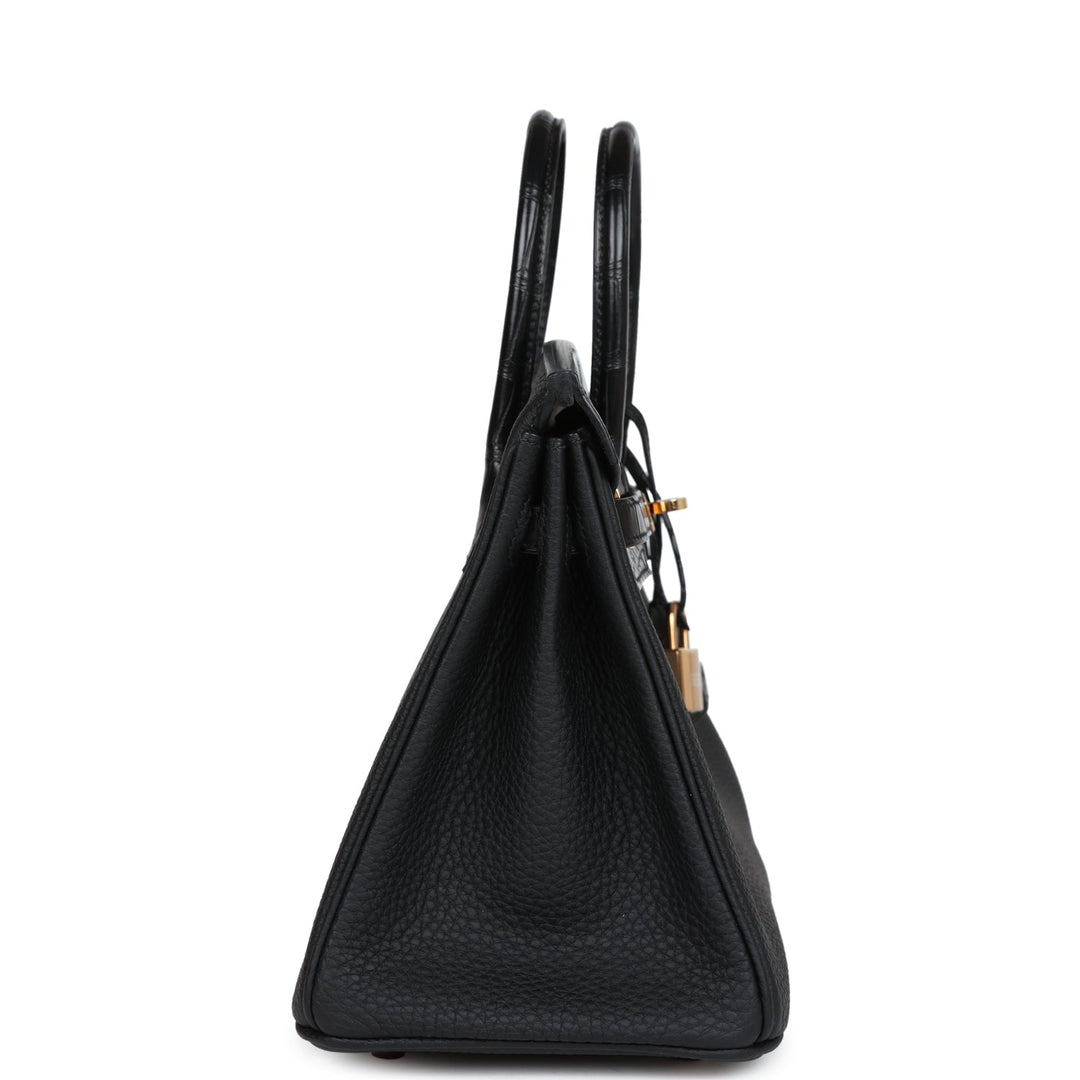 Top quality Hermes Birkin 25 Black Matte Alligator and Togo Touch Gold Hardware
