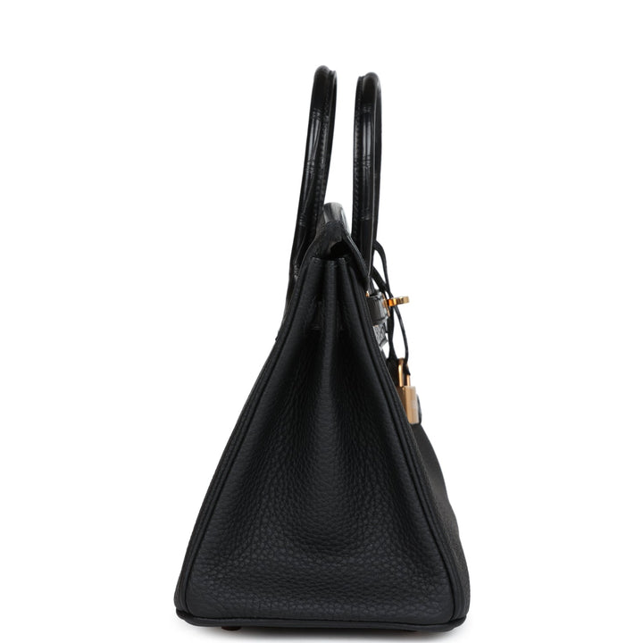 Top quality Hermes Birkin 25 Black Matte Alligator and Togo Touch Gold Hardware
