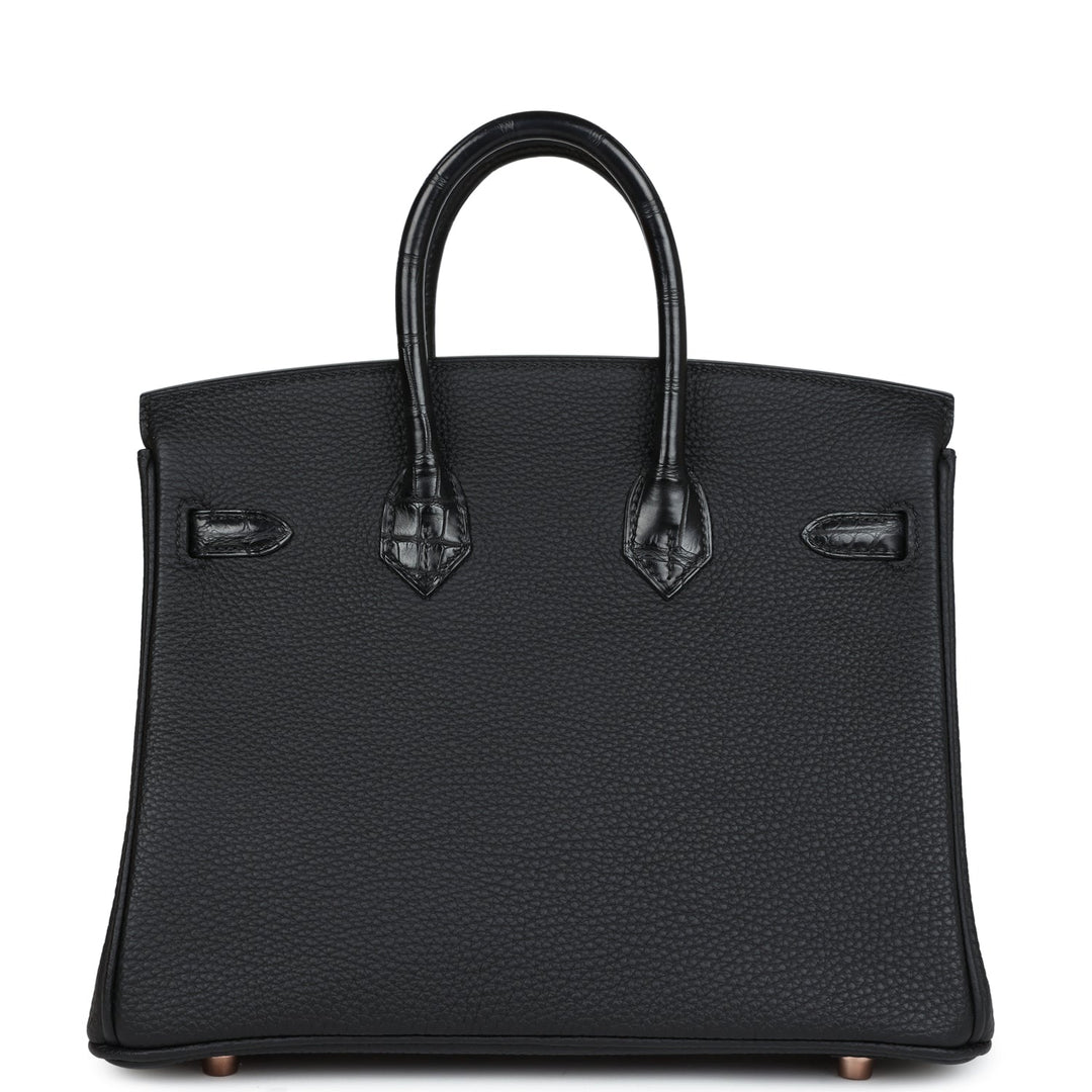 Top quality Hermes Birkin 25 Black Matte Alligator and Togo Touch Gold Hardware