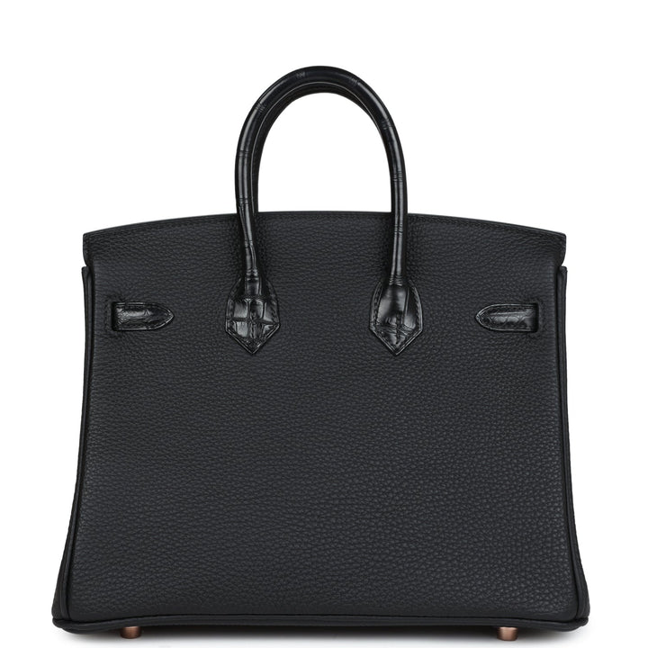 Top quality Hermes Birkin 25 Black Matte Alligator and Togo Touch Gold Hardware