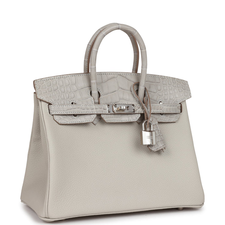 Top quality Hermes Birkin 25 Gris Perle Matte Alligator and Togo Touch Palladium Hardware