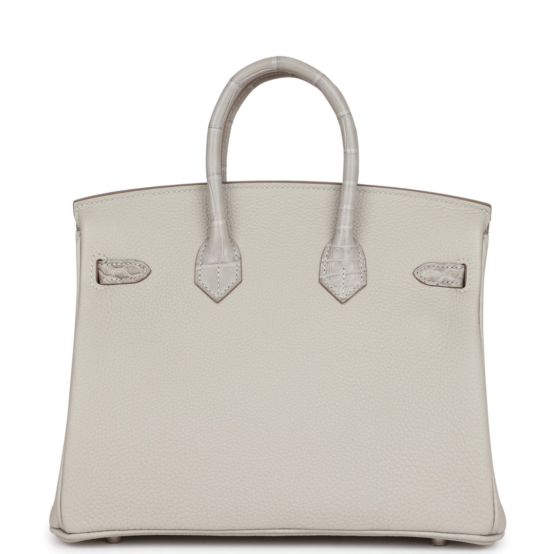 Top quality Hermes Birkin 25 Gris Perle Matte Alligator and Togo Touch Palladium Hardware
