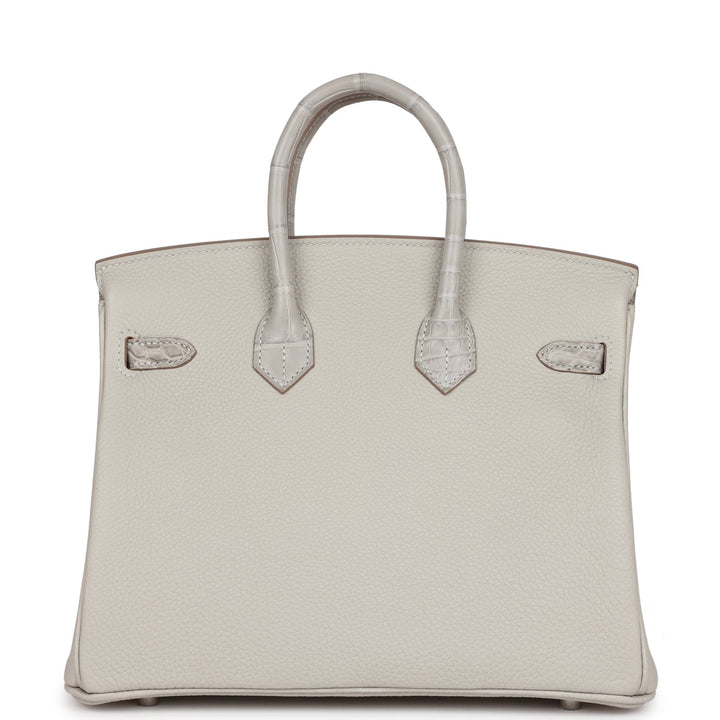 Top quality Hermes Birkin 25 Gris Perle Matte Alligator and Togo Touch Palladium Hardware