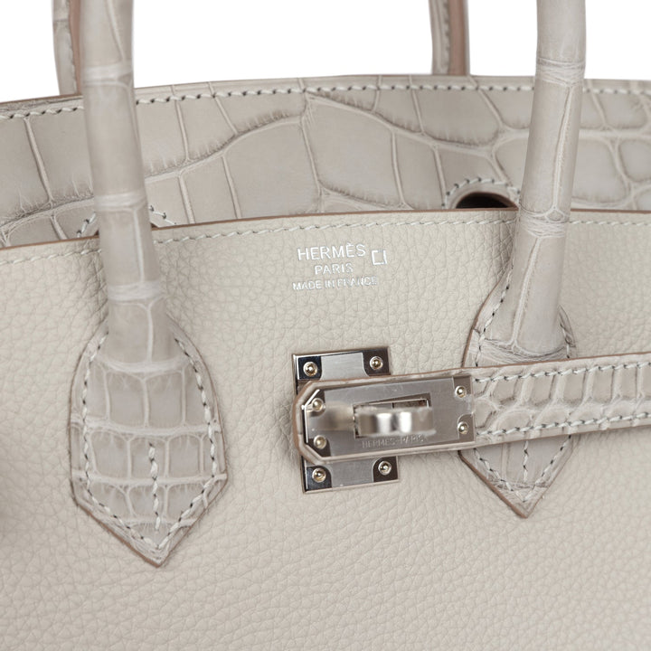 Top quality Hermes Birkin 25 Gris Perle Matte Alligator and Togo Touch Palladium Hardware