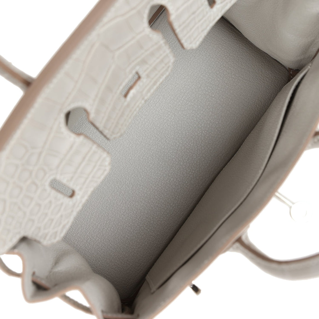 Top quality Hermes Birkin 25 Gris Perle Matte Alligator and Togo Touch Palladium Hardware