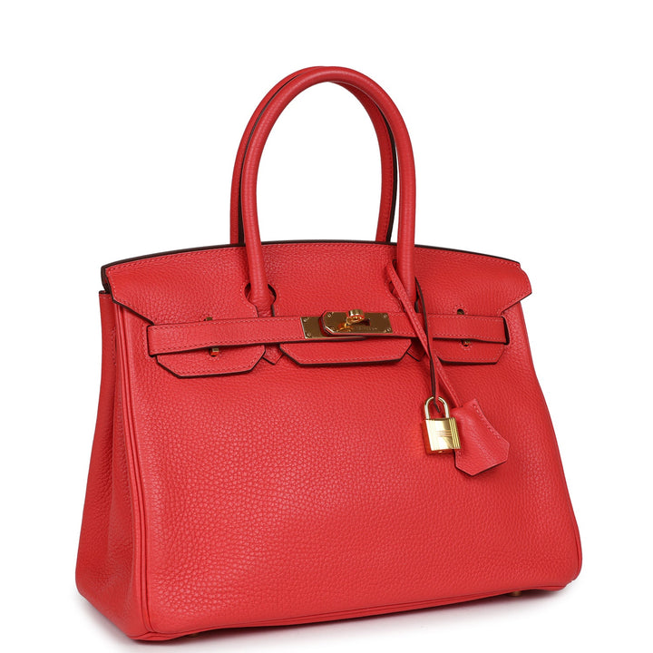 Top quality Hermes Birkin 30 Geranium Clemence Gold Hardware
