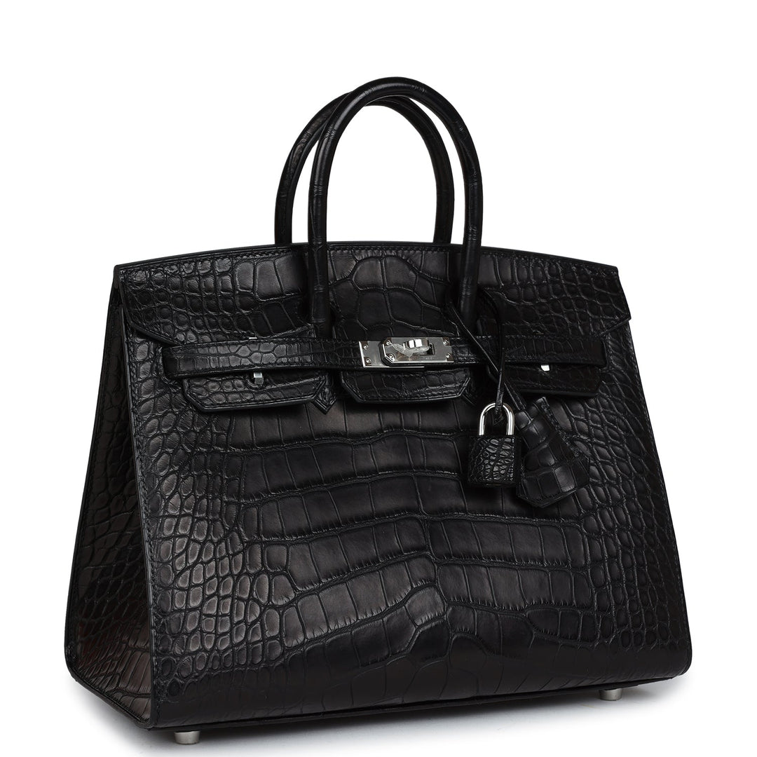 Top quality Hermes Birkin Sellier 25 Black Matte Alligator Palladium Hardware