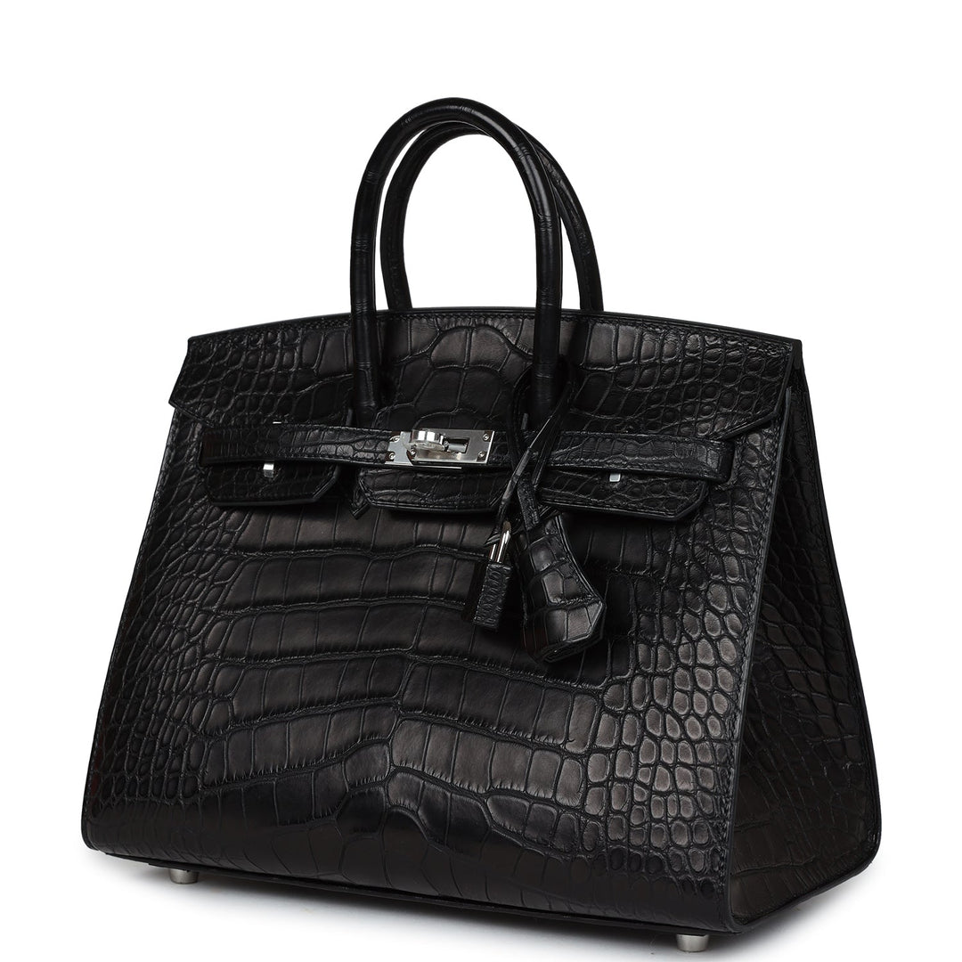 Top quality Hermes Birkin Sellier 25 Black Matte Alligator Palladium Hardware