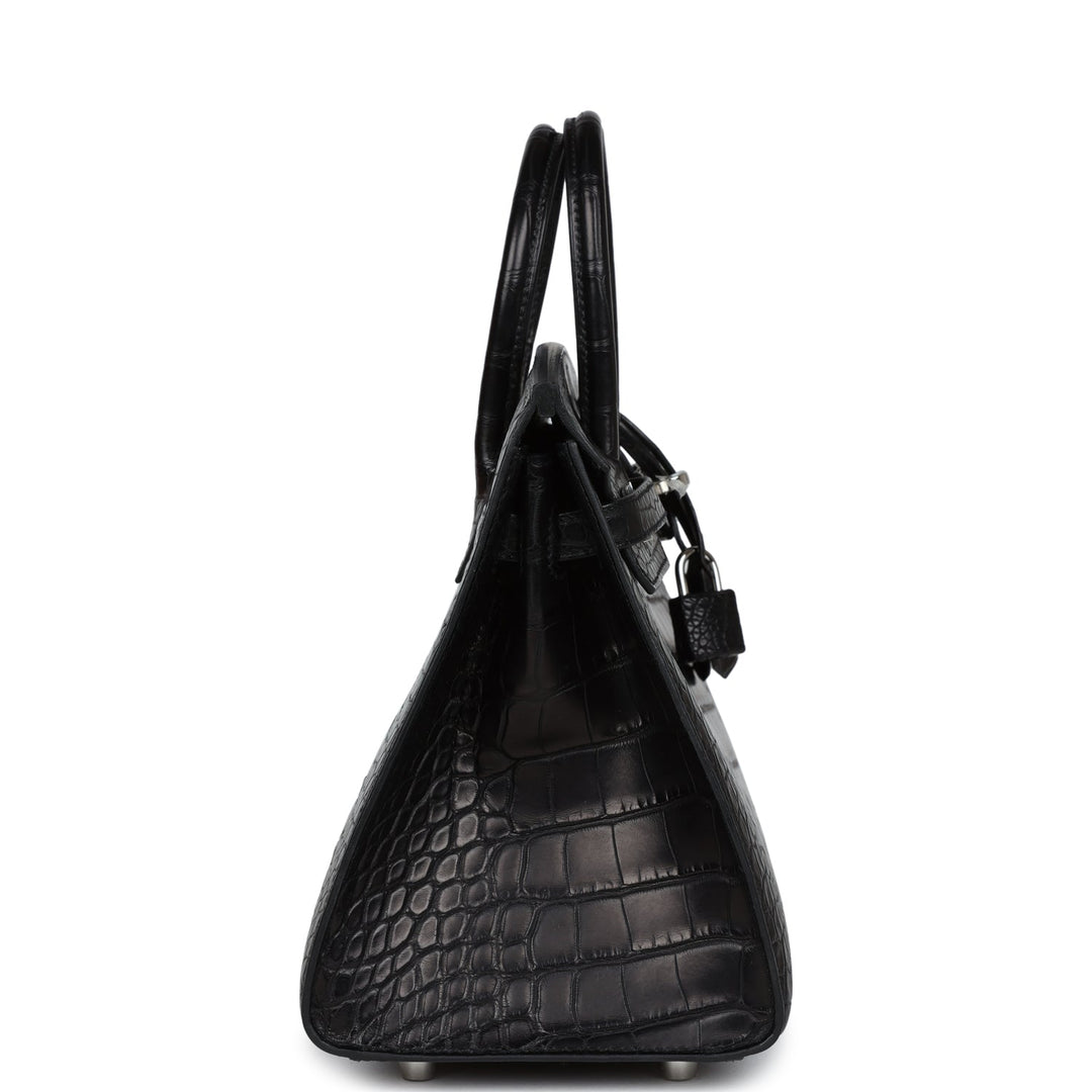 Top quality Hermes Birkin Sellier 25 Black Matte Alligator Palladium Hardware