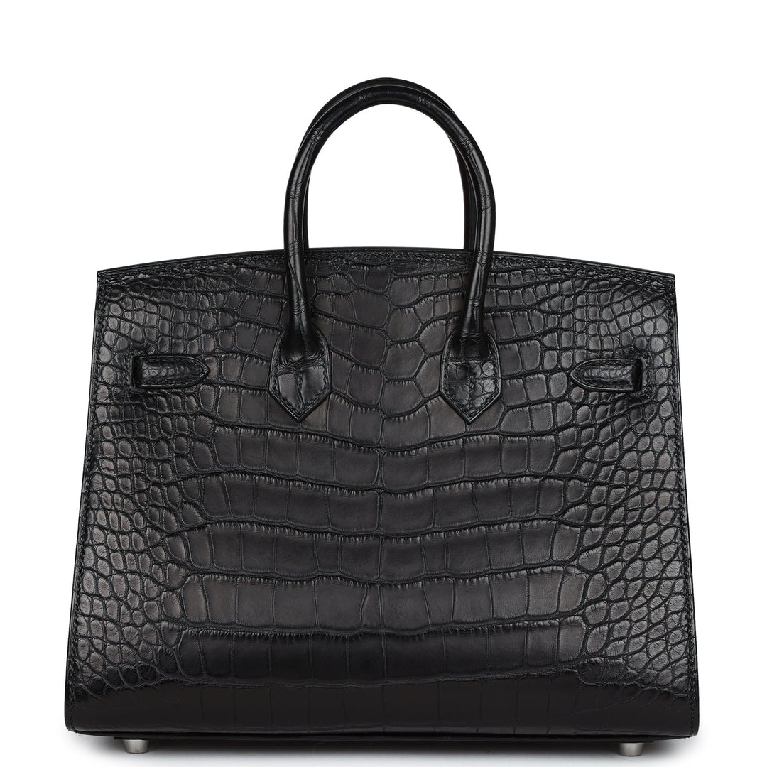 Top quality Hermes Birkin Sellier 25 Black Matte Alligator Palladium Hardware
