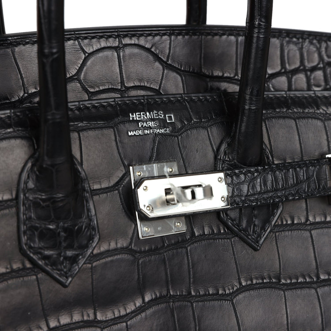 Top quality Hermes Birkin Sellier 25 Black Matte Alligator Palladium Hardware