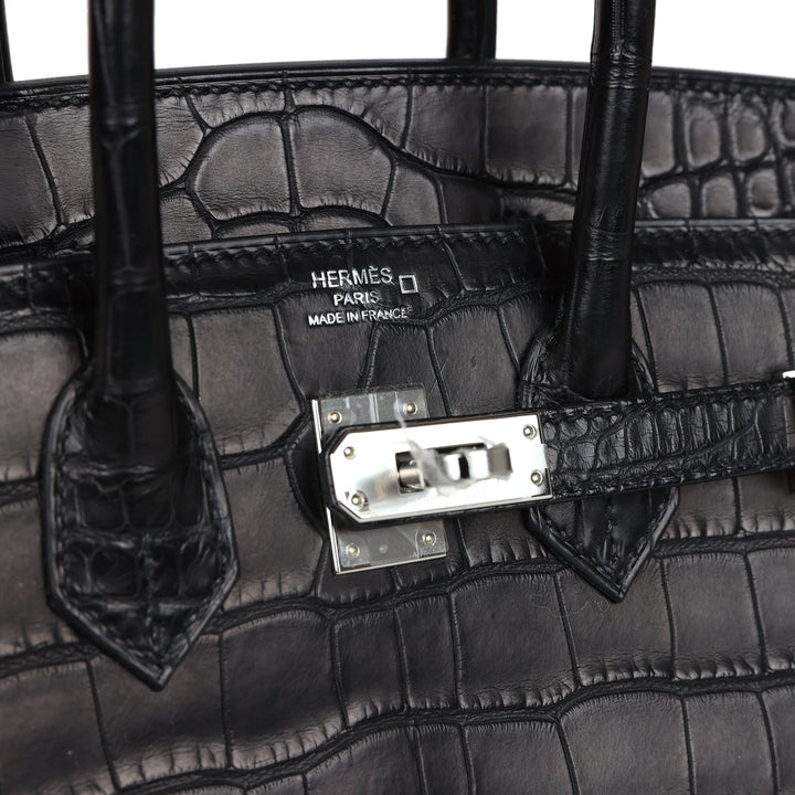 Top quality Hermes Birkin Sellier 25 Black Matte Alligator Palladium Hardware