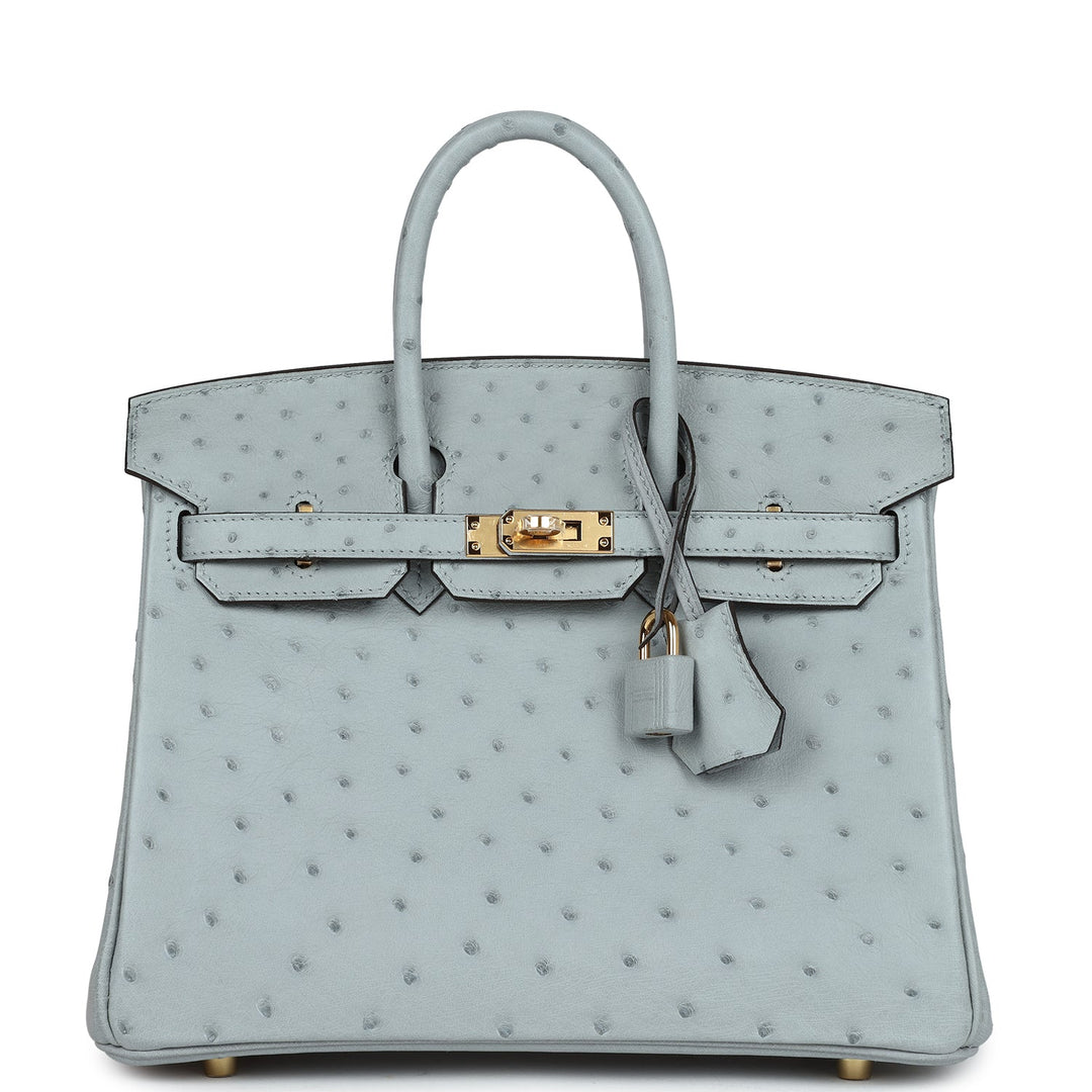 Top quality Hermes Birkin 25 Bleu Glacier Ostrich Gold Hardware