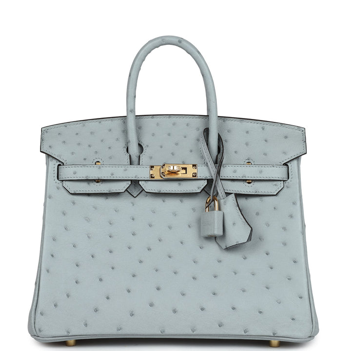 Top quality Hermes Birkin 25 Bleu Glacier Ostrich Gold Hardware