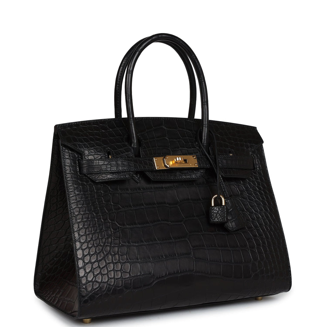 Top quality Hermes Birkin Sellier 30 Black Matte Alligator Gold Hardware
