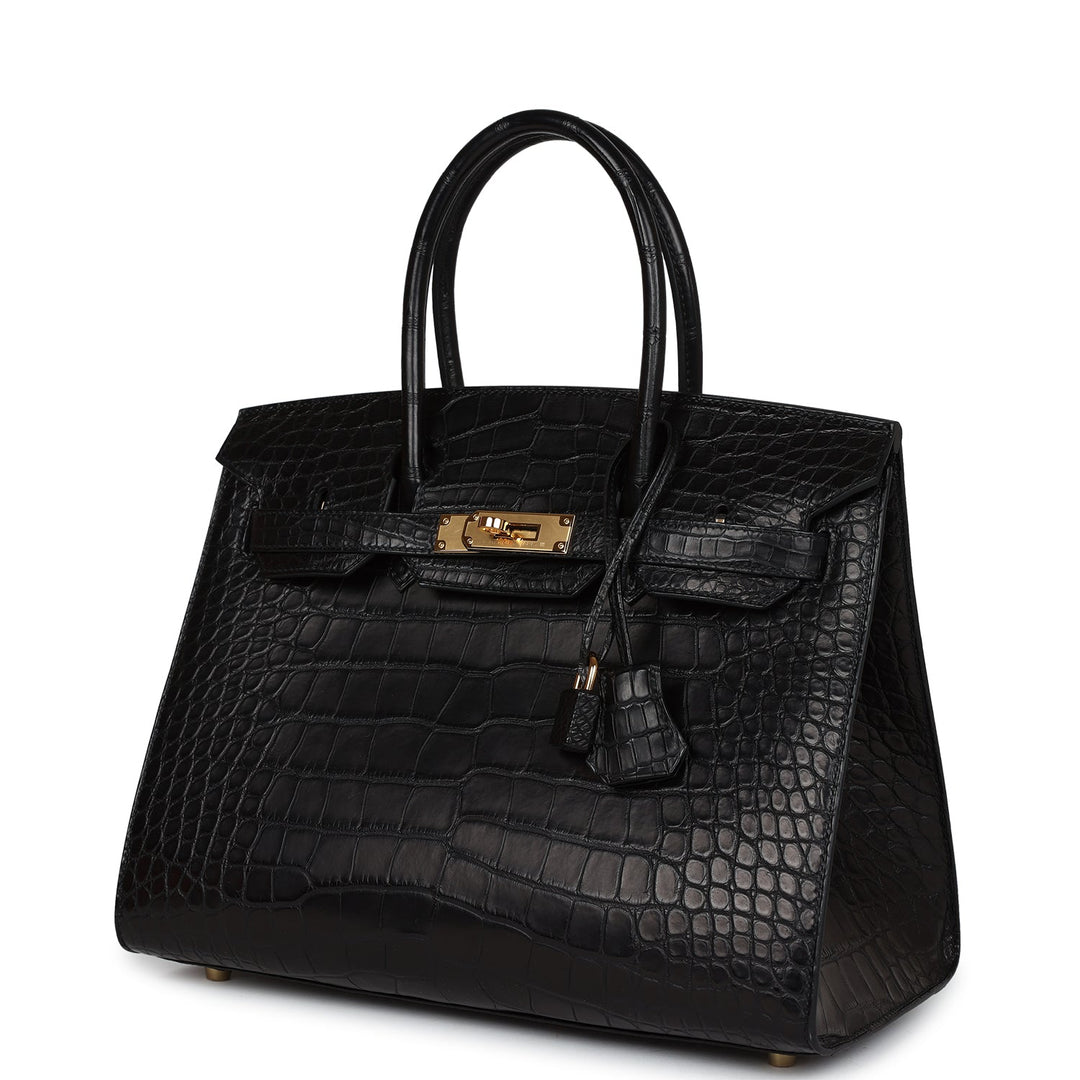 Top quality Hermes Birkin Sellier 30 Black Matte Alligator Gold Hardware